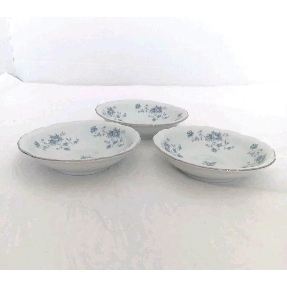 HAVILAND Johann Blue Garland Rimmed Berry Bowls Bavaria Germany Set of 3